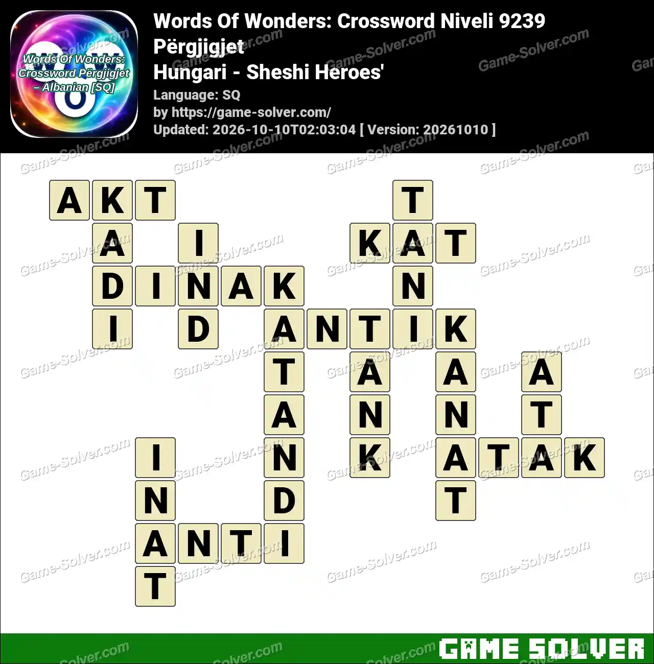 Words Of Wonders: Crossword Niveli 9239 Përgjigjet – Hungari – Sheshi Heroes’